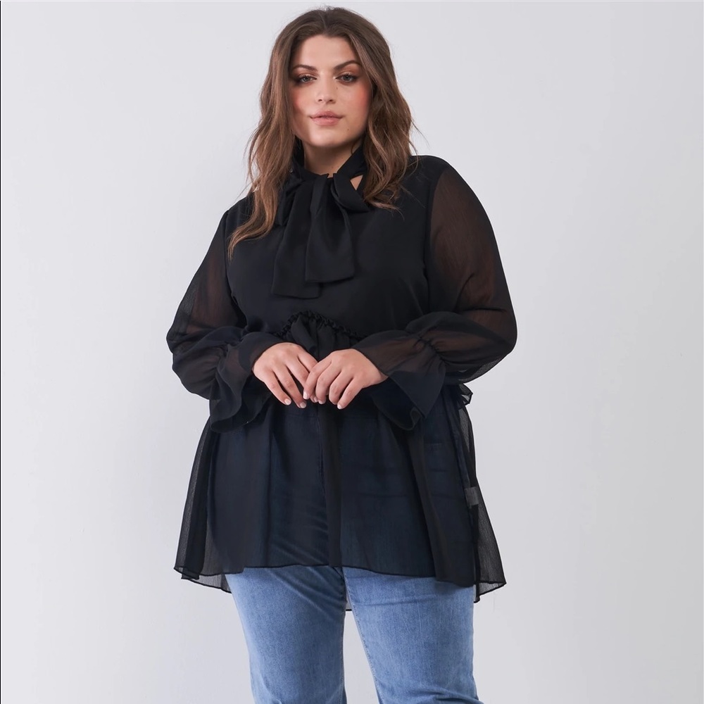 Black Balloon Sleeve Frill Blouse